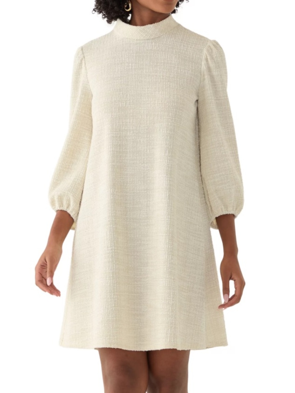 Women’s Ivory Textured Long-Sleeve Dress